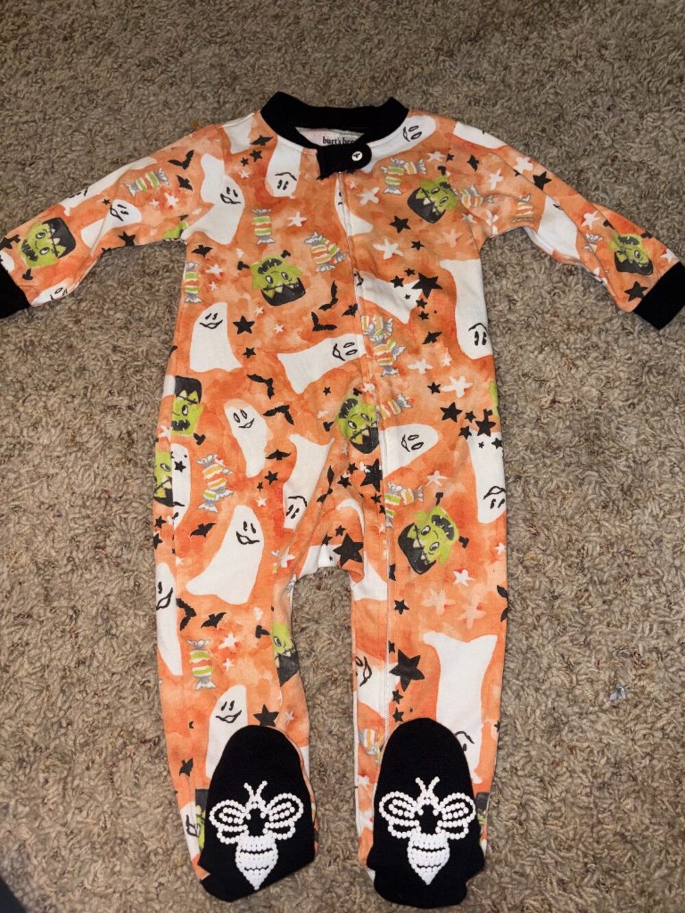 Burt's Bees Baby Halloween Monsters & Ghosts Footed Pajamas 6-9M Orange
